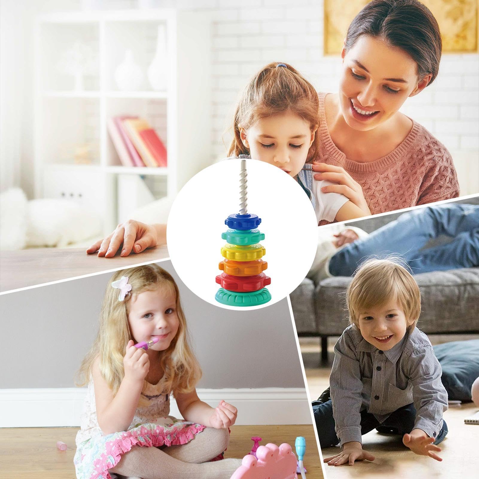 Rainbow Stacking Rings - Educational Spin Stacker Toy for Toddlers 1-3 | Sensory Learning & Motor Skills Development | Perfect for Playtime, Daycare & Early Childhood Education