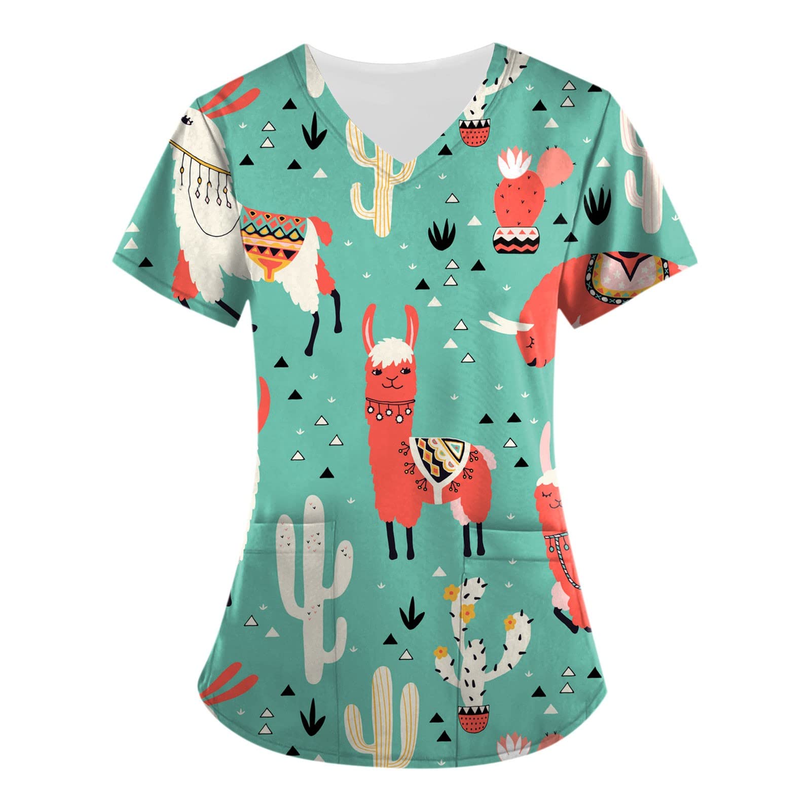 Women's Short Sleeve V-Neck Printed T-Shirt - Comfortable Work Scrub Top for Nurses & Medical Professionals - Perfect for Hospital Shifts, Clinics & Healthcare Work Environments