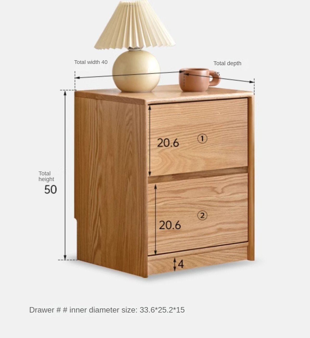 Solid Oak Wood Nightstand with 2 Drawers - Bedroom Side Table for Bedside Storage & Organization