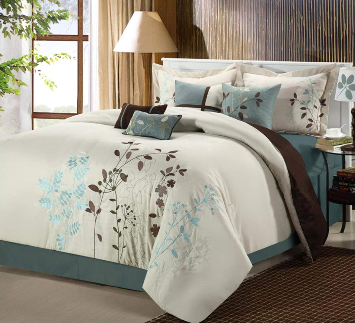 Chic Home Bliss Garden 8-Piece Embroidered King Size Comforter Set in Beige - Luxury Bedding for Master Bedroom & Guest Room Decor