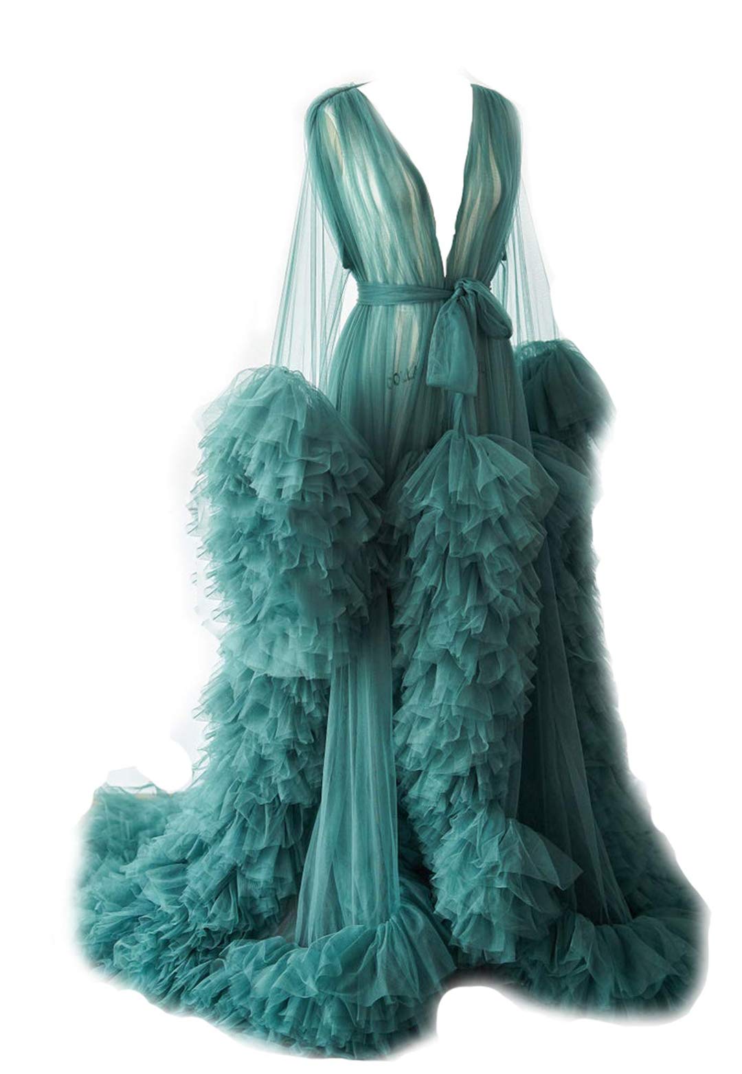 Elegant Tulle Robe - Long Lingerie Bridal Dressing Gown for Women, Puffy Nightgown for Wedding, Boudoir Photoshoot & Special Occasions