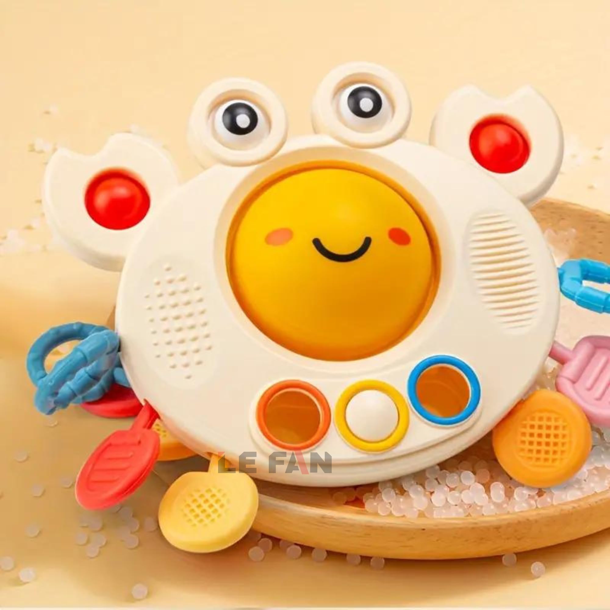 Lefan Crab Pull String Teether Toy for Babies 6+ Months - Food Grade Silicone Sensory Montessori Toy for Teething, Fine Motor Skills Development - Perfect Travel Toy for Toddlers & Infants (Great for Car Rides, Daycare, and On-the-Go Playtime)