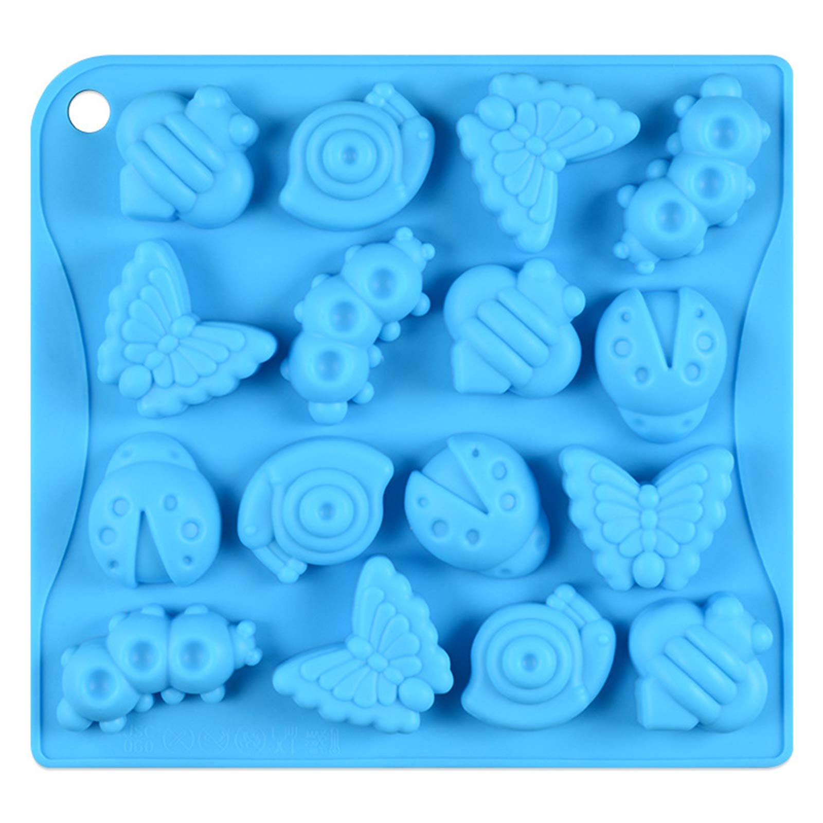 Joyeee 16 Cavity Insect Silicone Mold - Reusable Butterfly Snail Ladybug Bee Chocolate Candy & Cake Muffin Ice Cube Soap Crayon Wax Tray (26cm) for DIY Baking, Resin Art, and Party Decorations