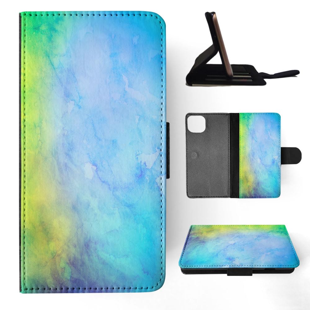 Blue Green Watercolor 19 FLIP Wallet Phone Case for Apple iPhone 15 Plus - Stylish Protective Cover with Card Slots for Everyday Use & Travel