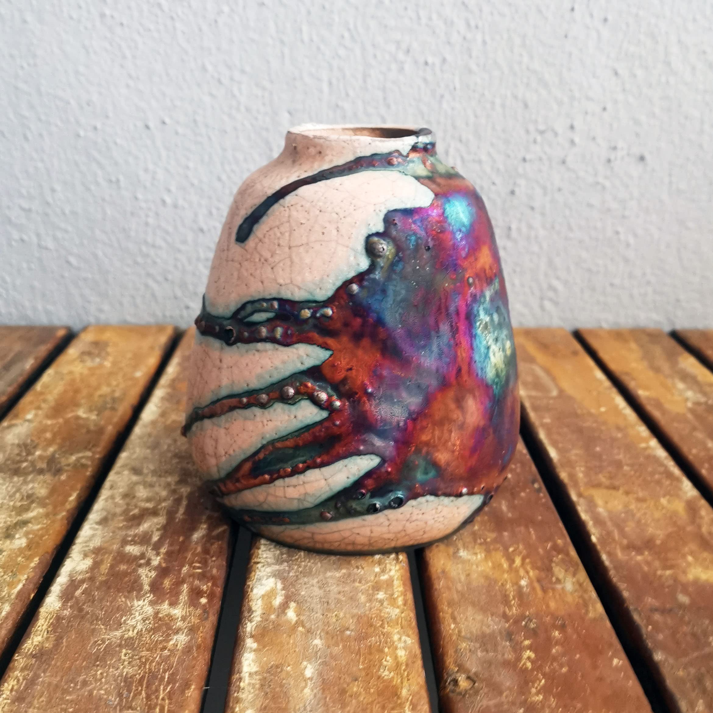 Handmade Ceramic Raku Vase - 5.3 Inch Boho Home Decor, Unique Pottery Gift for Women, Mom, Bridesmaid | Perfect for Wedding Gifts, Housewarming, and Boho Chic Interior Design