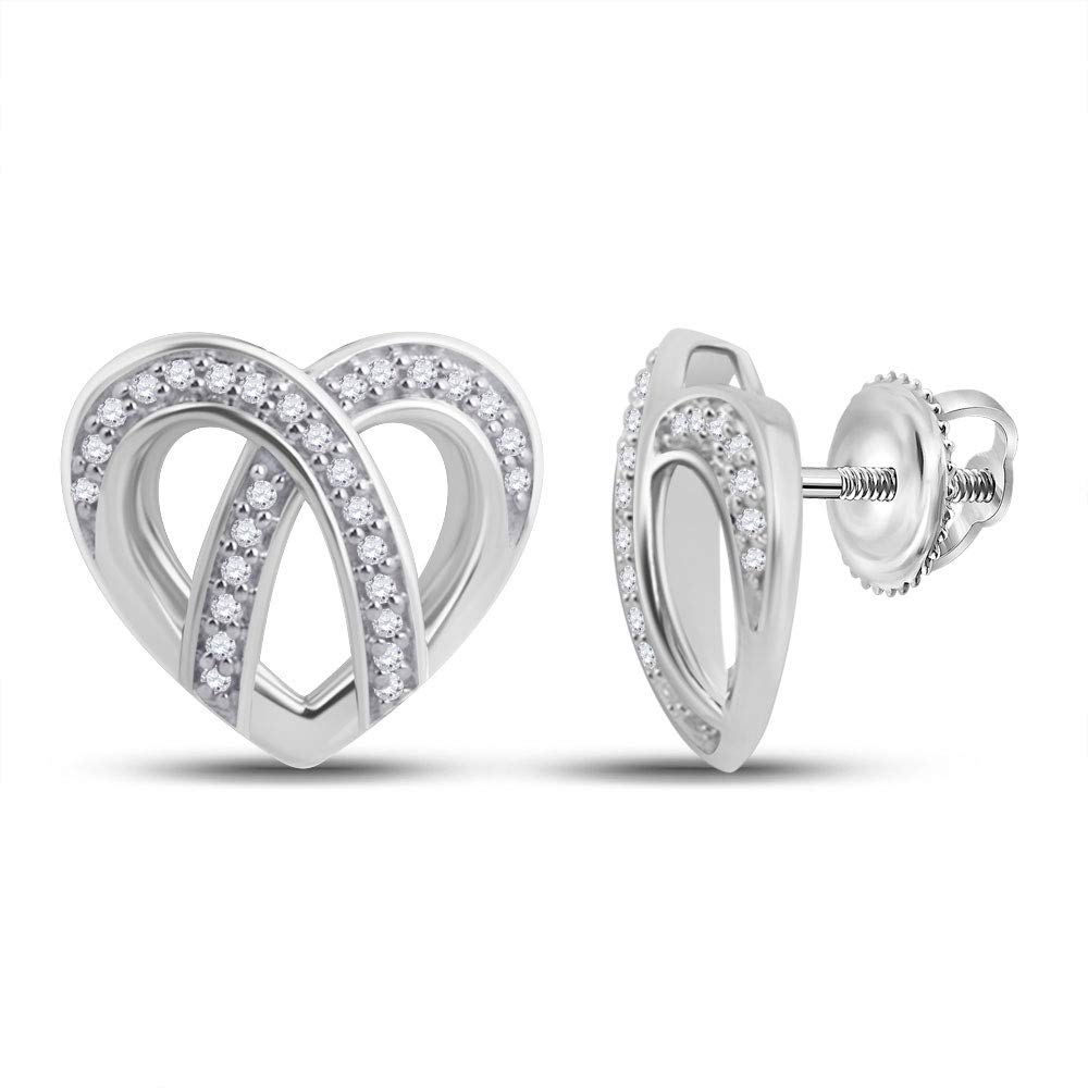 10K White Gold Diamond Heart Wave Earrings - 1/5 CTW, Elegant & Cute Design for Women | Perfect for Valentine's Day, Anniversary & Romantic Gifts