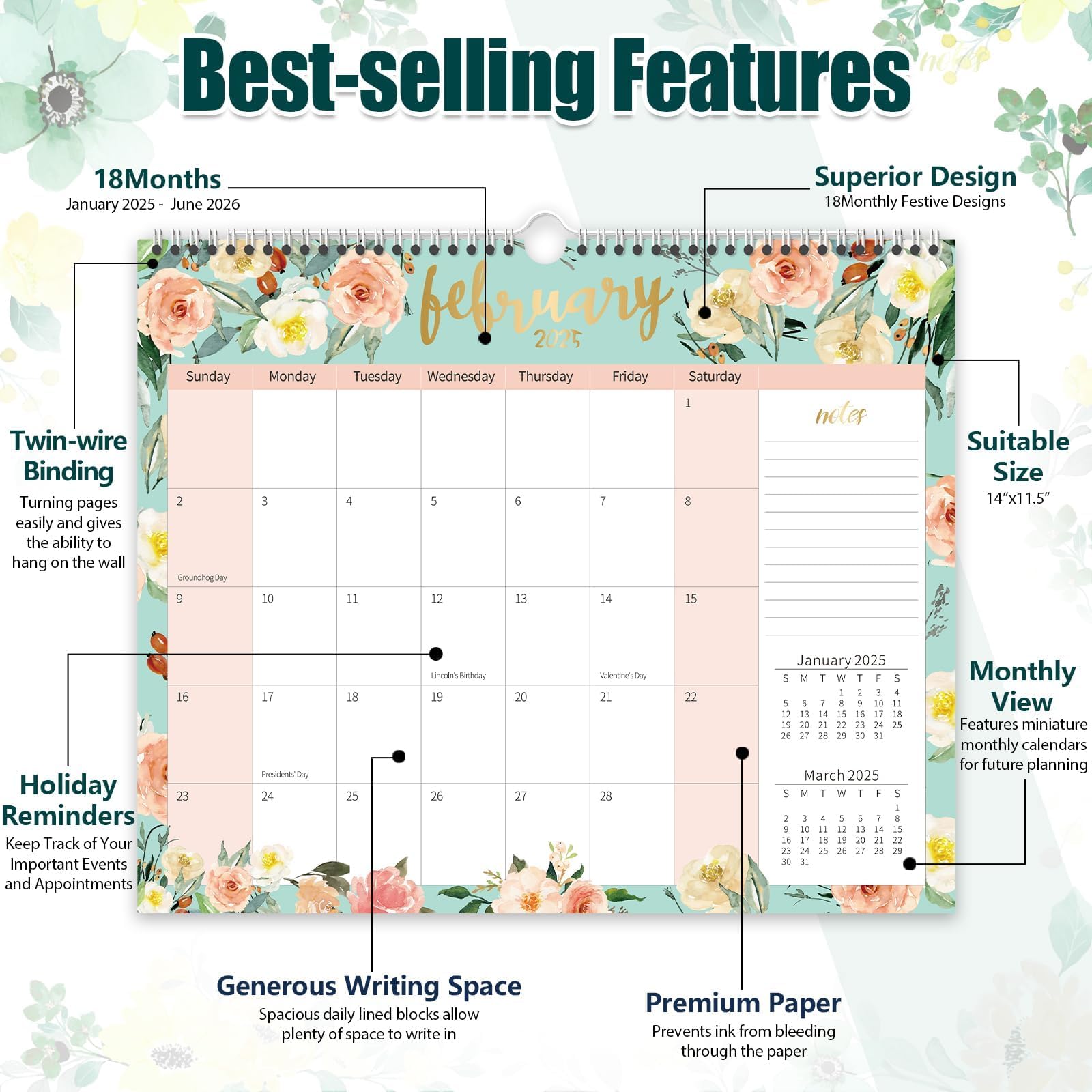 OuMuaMua 2025-2026 Wall Calendar - 18 Month Hanging Planner (January 2025 to June 2026) - 14