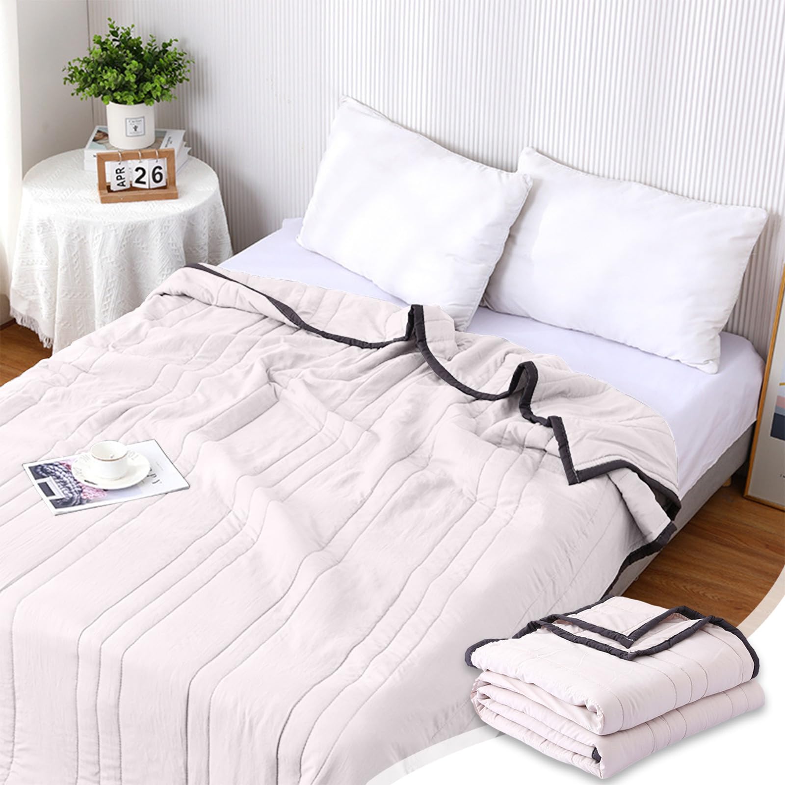 Double Sided Cooling Blanket for Hot Sleepers - Summer Quilt with Heat Absorbing Technology for Adults, Kids & Babies - Night Sweat Relief & Temperature Regulation (Beige) | Perfect for Hot Weather, Air Conditioning Rooms & Nighttime Comfort