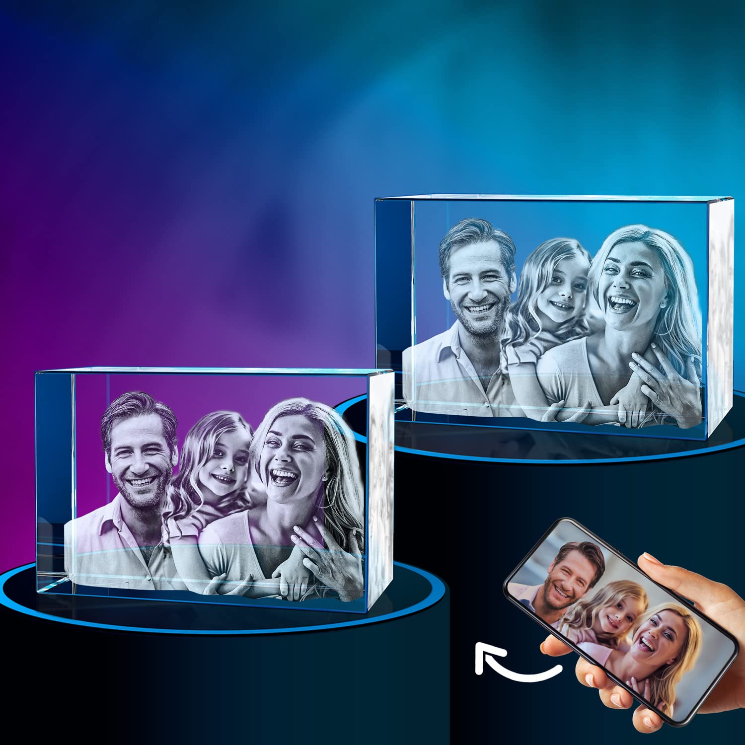 Personalized 3D Crystal Photo Gift Set of 2 - Custom Laser Engraved Picture for Mom, Dad, Couples | Anniversary, Mother's Day, Father's Day Present | Home Decor, Office Desk Display, Romantic Keepsake