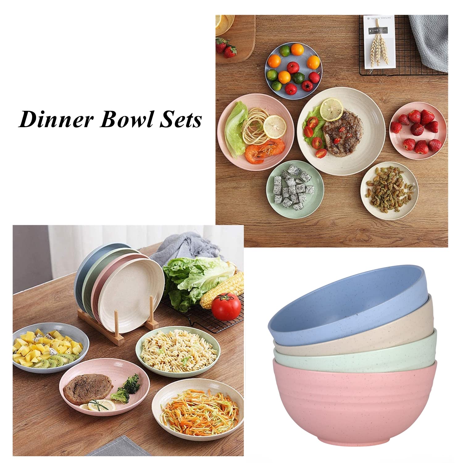 Eco-Friendly Wheat Straw Cereal Bowls Set - Unbreakable, Lightweight Dinner Dishes (4-Pack, 4.5