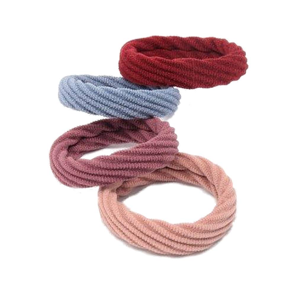 Set of 4 Autumn Tone Textured Soft Jersey Hair Elastics - Stretchy Ponytail Holders for Women, Girls, Workouts & Everyday Use