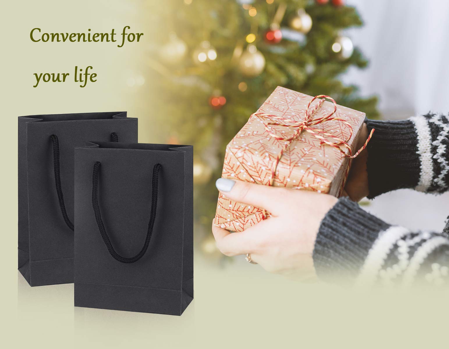 30 Pack Small Black Gift Bags with Cotton Handles - 5x2x7.5 Inches Elegant Paper Gift Bags for Parties, Weddings, Baby Showers & Holiday Presents - Perfect for Jewelry, Candles & Small Gifts