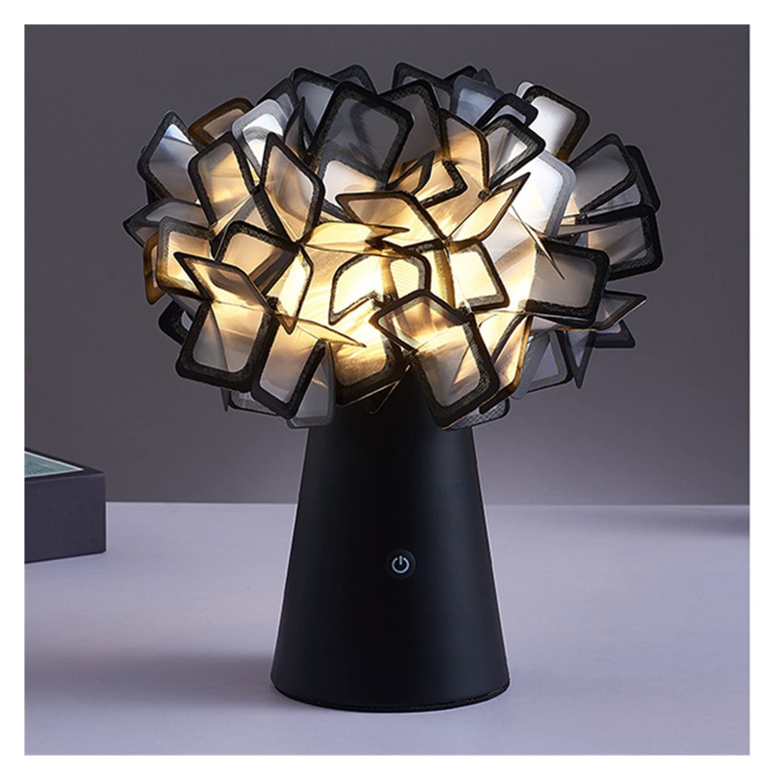 UNNS Nordic Style Touch Dimming Rechargeable LED Table Lamp - Bedside Lamp for Bedroom, Bar & Restaurant Decor with Rose Flower Design (Black Lampshade) | Perfect for Romantic Ambiance, Nightstand Lighting & Gift Giving