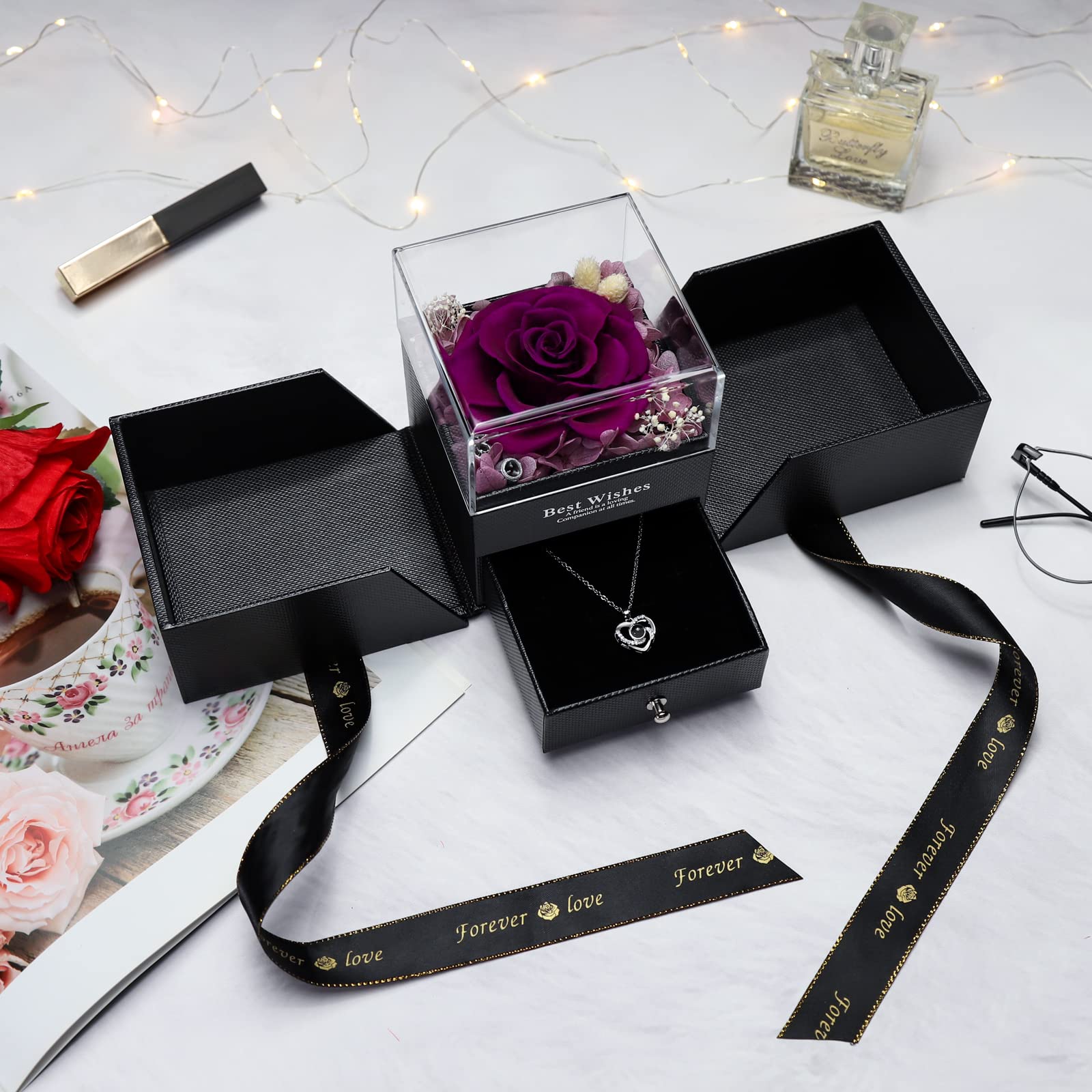 LOVCAS Preserved Rose Gift Box - Romantic 'I Love You' Valentine's Day Gifts for Her, Girlfriend, Wife or Mom - Perfect Birthday & Anniversary Present - Long-Lasting Rose for Home Decor, Bedroom, Office Desk