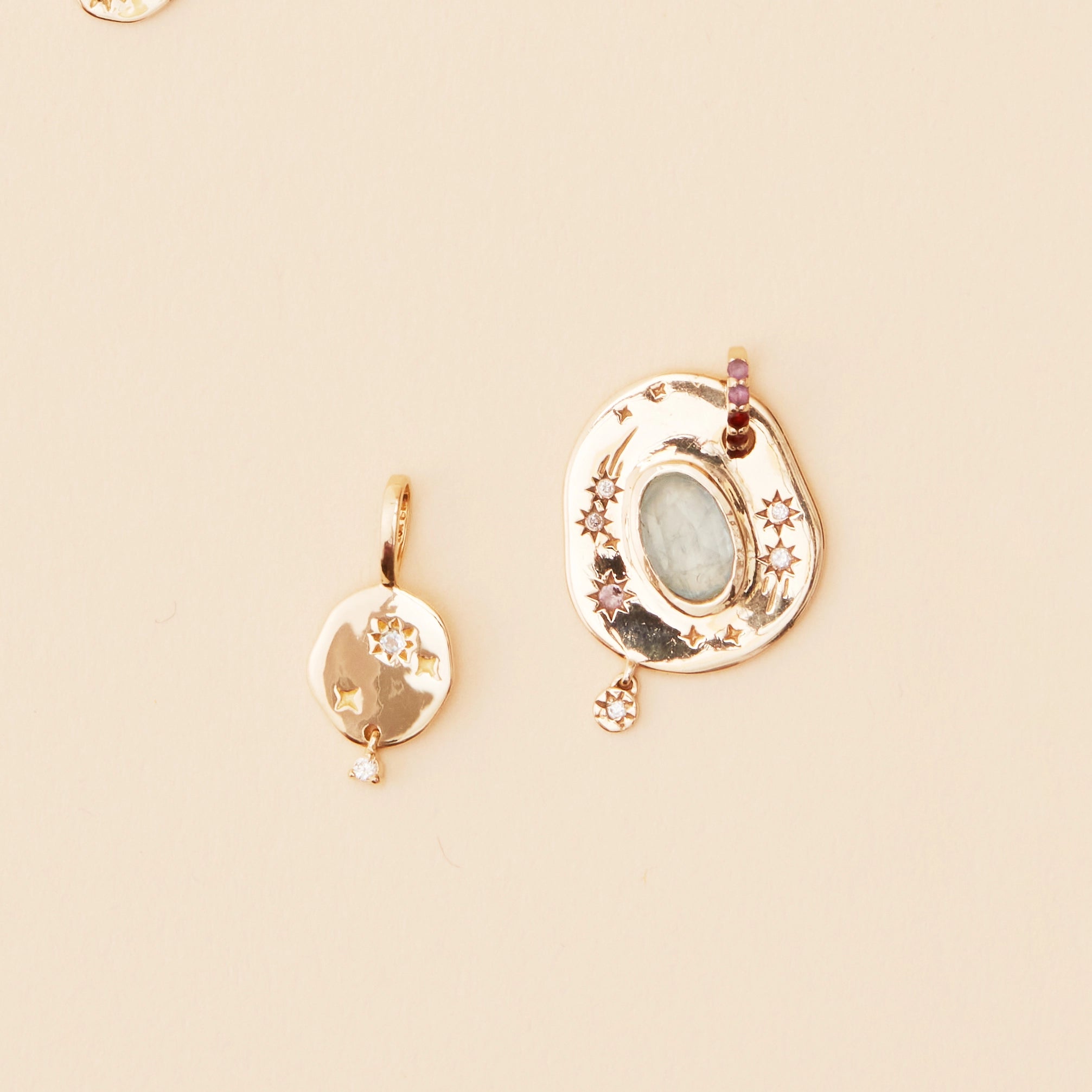 10K Yellow Gold Small Air Element Charm with Gemstones - Perfect for Necklaces, Bracelets & Spiritual Jewelry