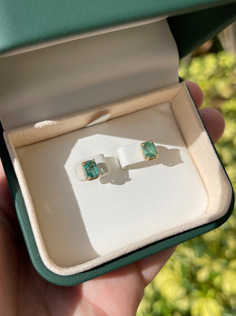 1.85tcw 14K Gold Natural Emerald Cut May Birthstone Stud Earrings for Women – Elegant Gift for Mother’s Day, Birthday & Anniversary