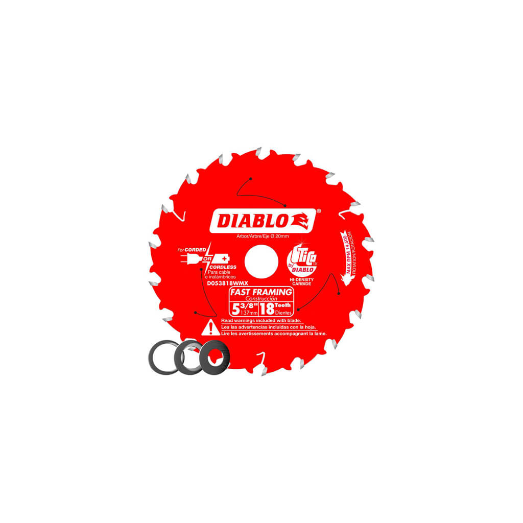 DIABLO D053818WMX 5-3/8 Inch 18-Tooth Carbide Fast Framing Saw Blade for Wood Cutting - Perfect for Framing, Deck Building & DIY Woodworking Projects