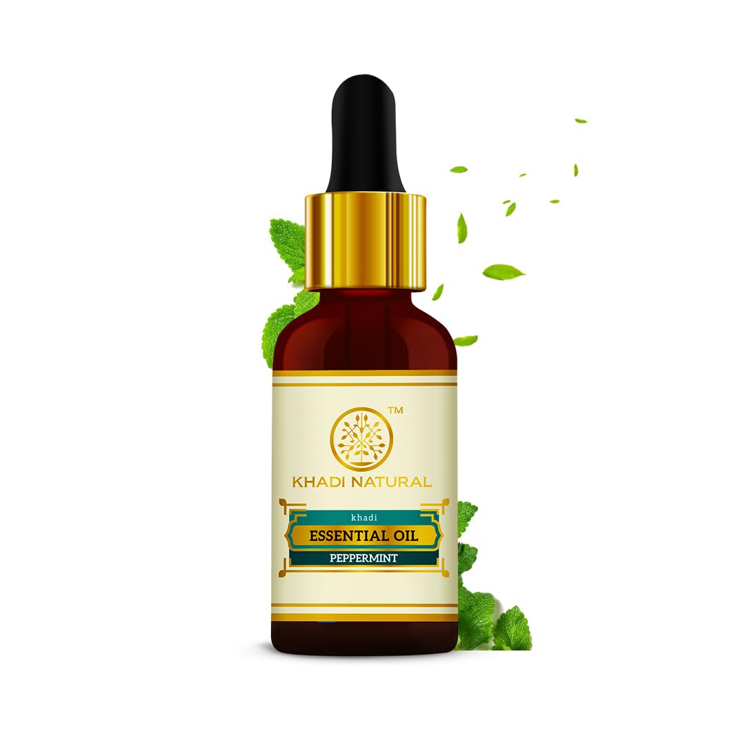 Khadi Natural Herbal Peppermint Essential Oil - 100% Pure Aromatherapy Oil for Stress Relief, Energy Boost & Inflammation Reduction | 15ml Bottle | Perfect for Diffusers, Massage & DIY Skincare