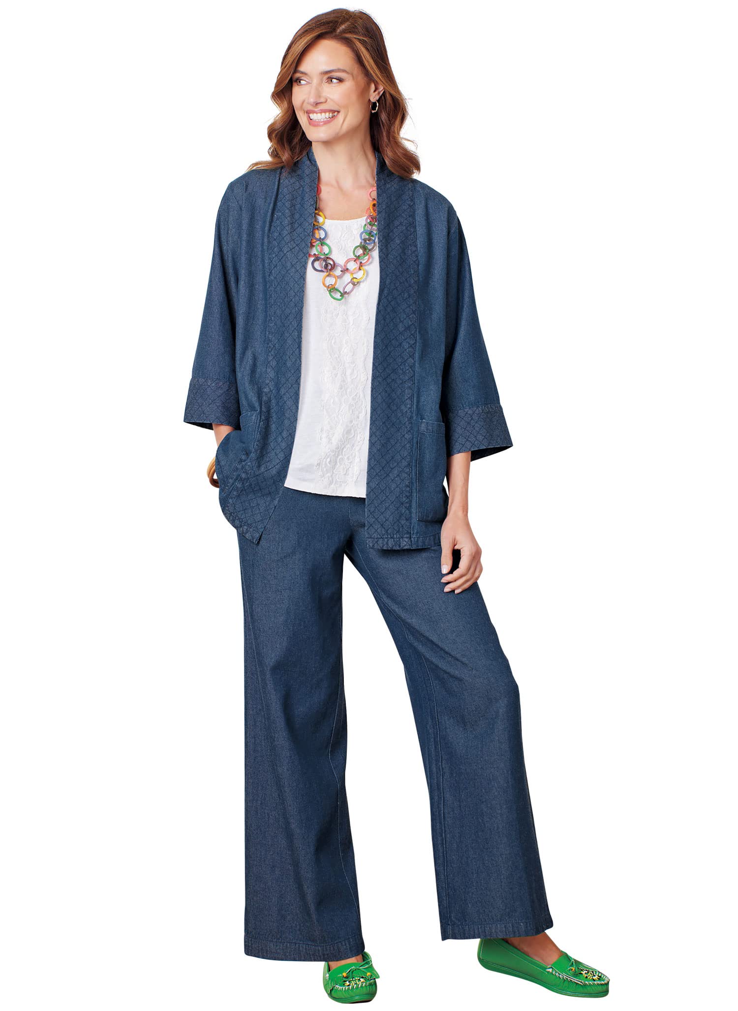 DenimMoves Shawl Collar Denim Jacket & Pants Set for Women - Stylish Casual Outfit for Streetwear, Date Night & Fall Fashion