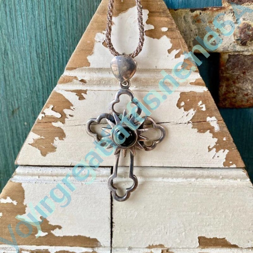 Vintage Holy Cross Necklace with Black Onyx - Sterling Silver Religious Jewelry for Women & Men - Perfect for Church, Gifts & Everyday Wear