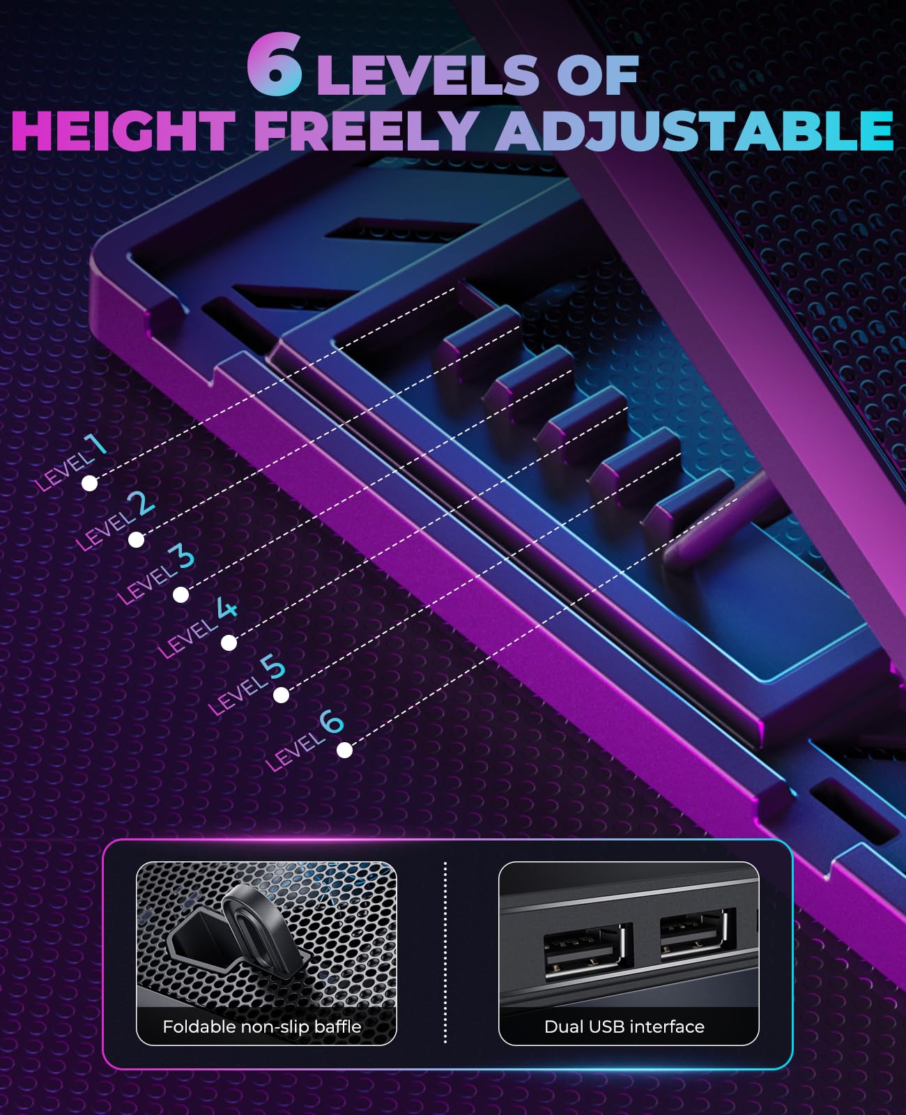 HAVIT 8-Fan Laptop Cooling Pad for 12-15.6 Inch Laptops - Adjustable Height Gaming Laptop Stand with Dual USB Ports & Phone Holder - Perfect for Gaming, Office Work & Home Use