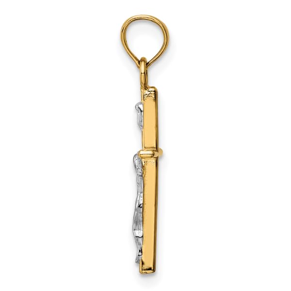 14K Solid Two Tone Gold Jesus Christ Crucifix Cross Necklace - Religious Pendant Charm for Women & Men - Perfect for Church, Baptism, First Communion & Daily Wear