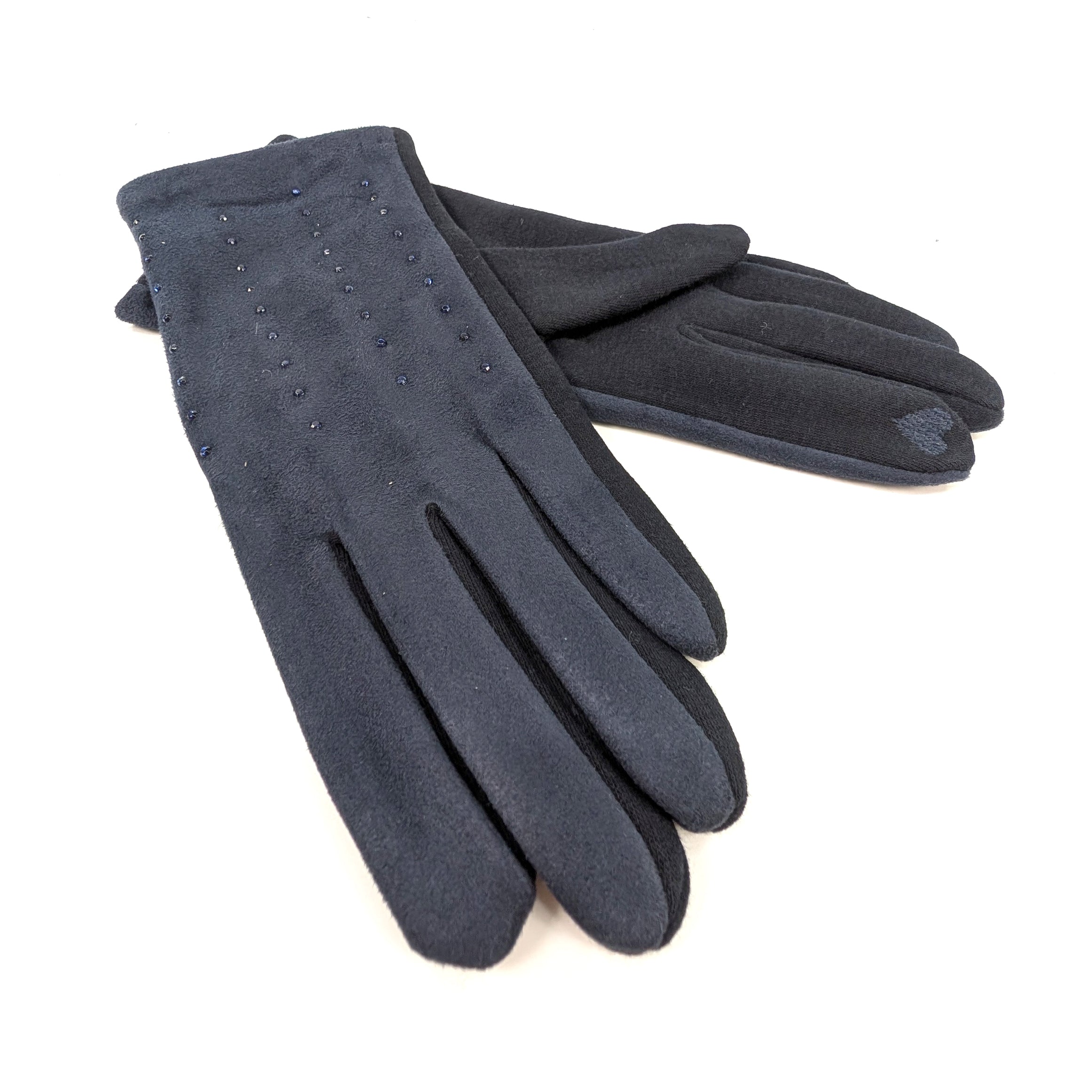Diamante Suede Style Gloves for Women - Navy Blue Winter Fashion Gloves | Elegant Evening Wear & Cold Weather Accessory