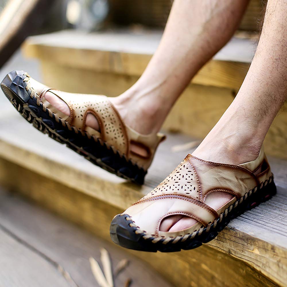 UPIShi Men's Leather Outdoor Sandals - Slip-On Casual Fisherman Sandals for Summer, Lightweight Comfortable Walking Shoes for Beach, Hiking, Travel & Daily Wear