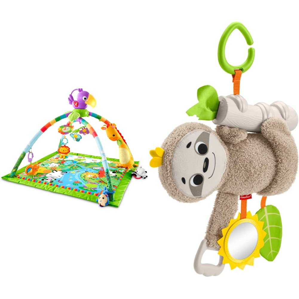Fisher-Price Rainforest Music & Lights Deluxe Baby Activity Gym with Stroller Toy Sloth – Interactive Playmat for Tummy Time & Sensory Development – Perfect for Newborns & Infants (0-12 Months)