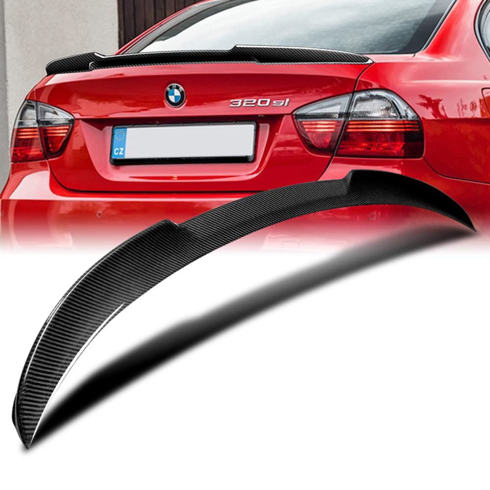 Q1-Tech Full Carbon Fiber V-Style Lift Gate Trunk Spoiler Wing for 2006-2011 BMW E90 3-Series (323i 325i 328i 330i 335i M3 Sedan) - Rear Trunk Lip Spoiler - Enhances Aerodynamics & Sporty Look - Perfect for Car Enthusiasts & Racing Events