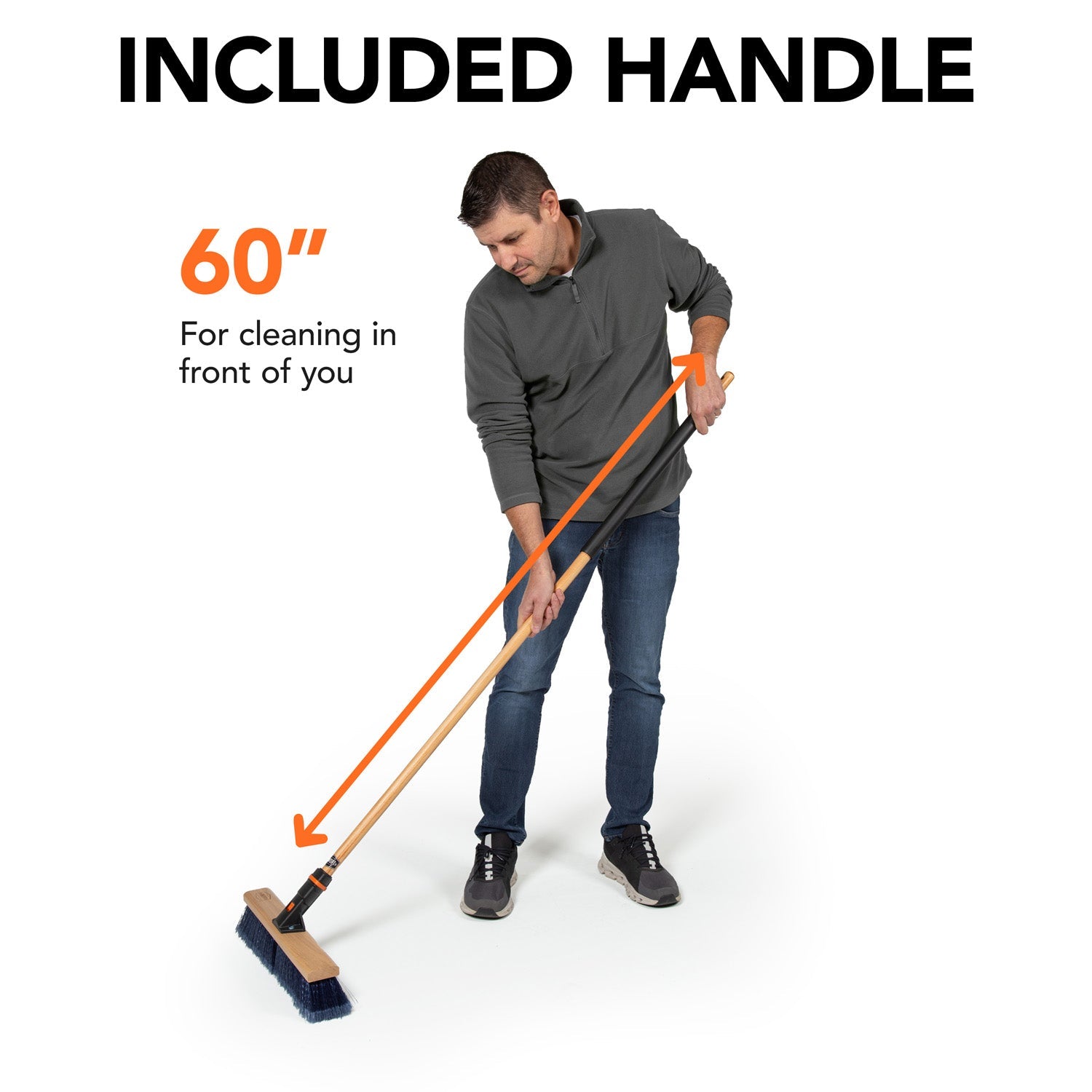 Premium 24-Inch Multi-Surface Push Broom Head with 60-Inch Wooden Handle - Heavy-Duty Cleaning for Driveways, Garages, and Outdoor Spaces