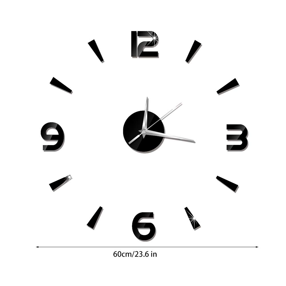 Haofy Frameless DIY Wall Clock - 3D Big Watch Sticker for Modern Home & Office Decor (Black) - Perfect for Living Room, Bedroom, or Workspace Wall Art