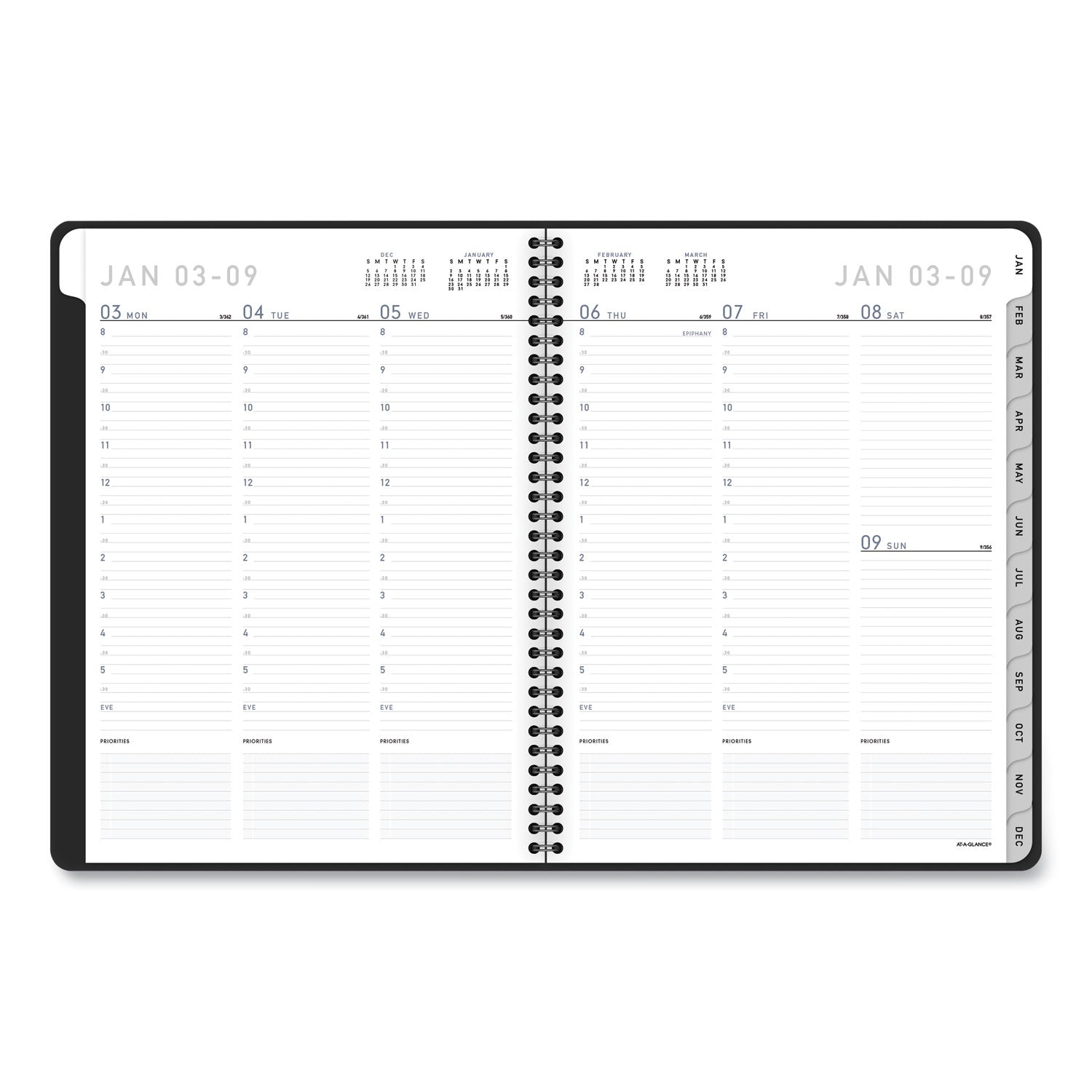 AT A GLANCE® 2025 Weekly & Monthly Planner - 11 x 8.25 Inches, Black Faux Leather Cover, 12-Month Calendar (January-December) - Perfect for Office, School & Home Organization