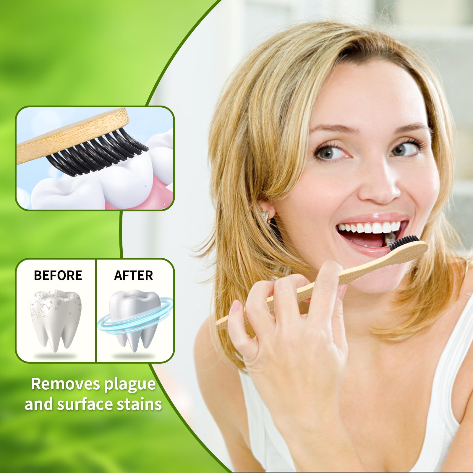 Eco-Friendly Bamboo Toothbrushes (10 Pack) - BPA Free Soft Bristles, Natural Wood Handle, Biodegradable & Reusable Travel Toothbrushes for Home, Office, and Sustainable Oral Care