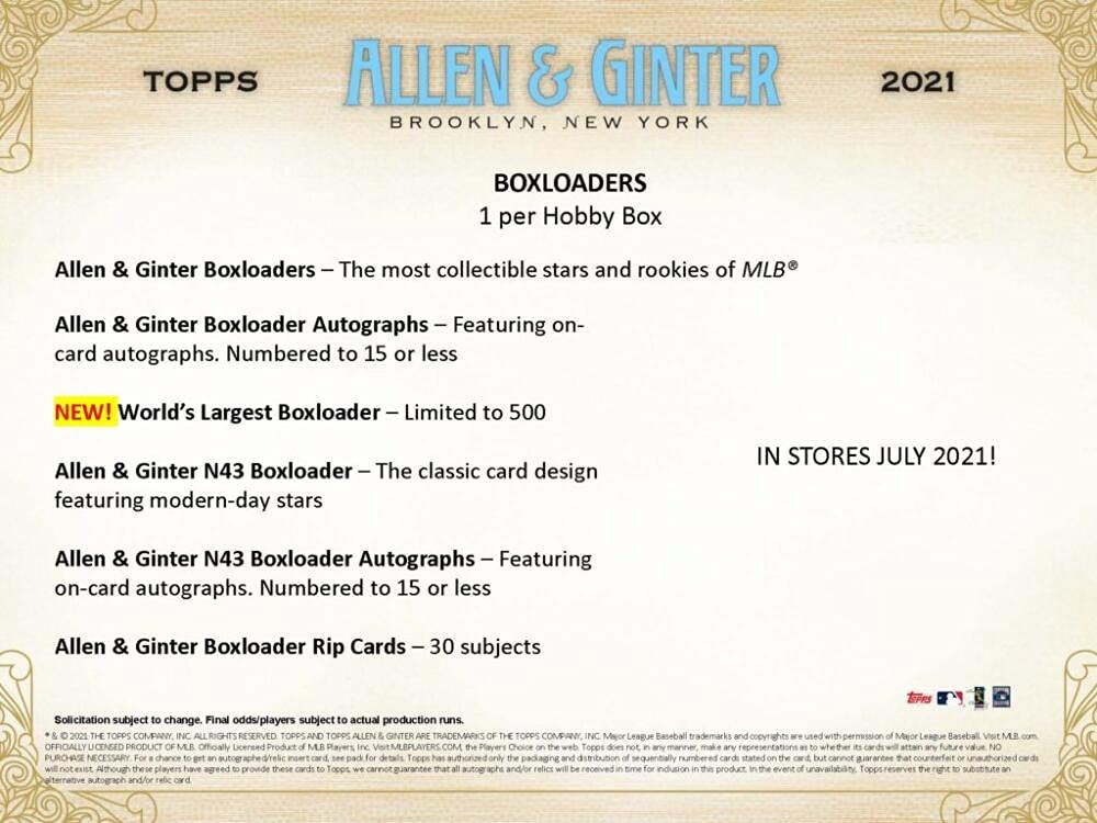 2021 Topps Allen & Ginter Baseball Hobby Box - 24 Packs (8 Cards Each) with 3 Guaranteed Hits - Collectible Trading Cards for Baseball Fans & Card Collectors - Perfect for Trading, Collecting, and Displaying