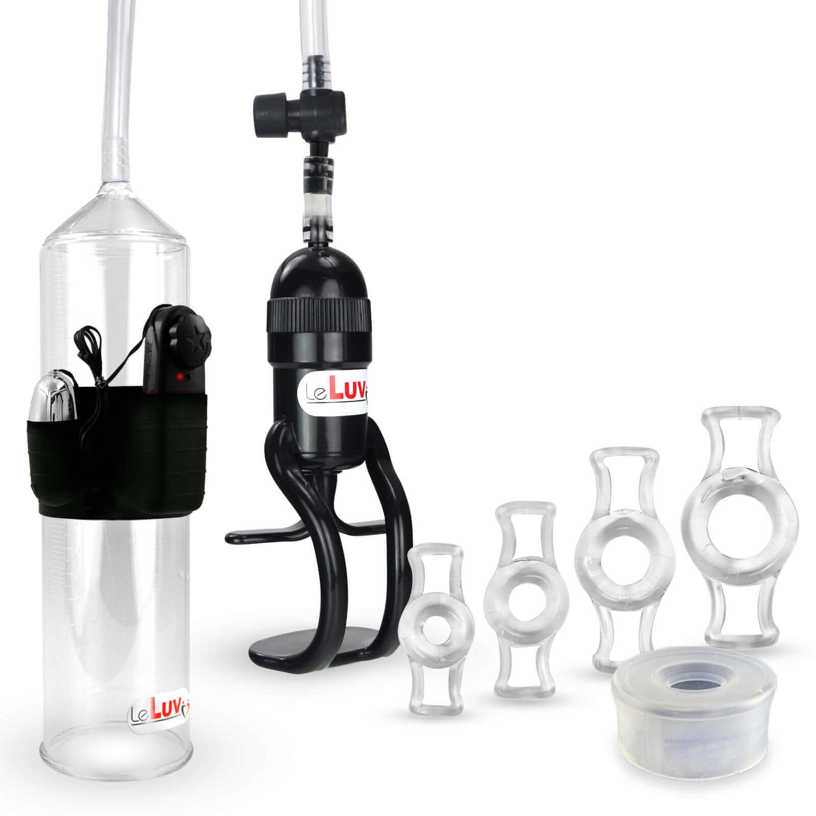 Premium LeLuv Vacuum Pump Kit for Male Enhancement - Vibrating Pump, Clear Sleeve & 4 Constriction Rings - Improve Performance & Confidence - Perfect for Home Use & Couples Intimacy