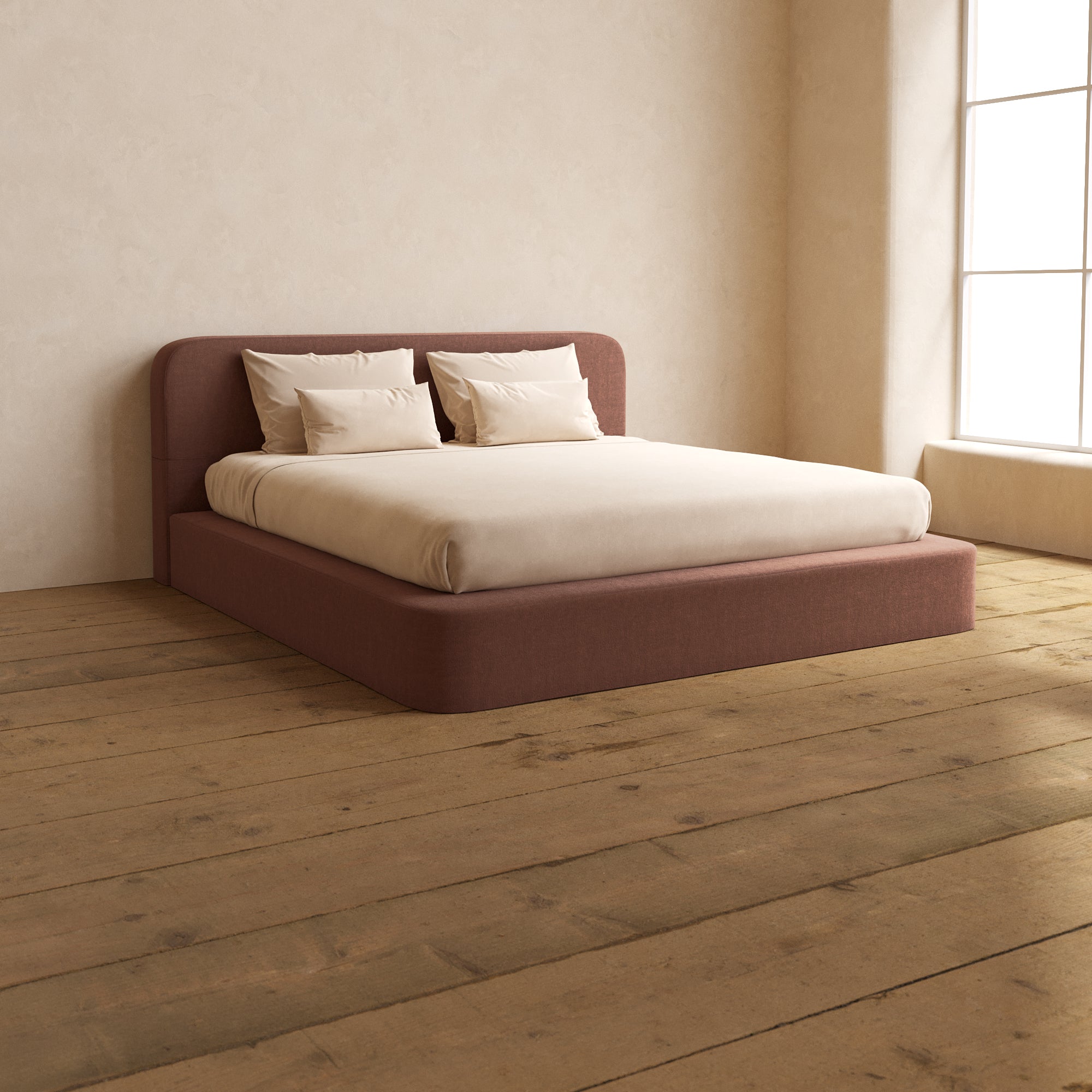 King Upholstered Platform Bed with Headboard - Luxurious Heirloom Velvet in Chestnut Brown | Perfect for Master Bedroom & Modern Home Decor