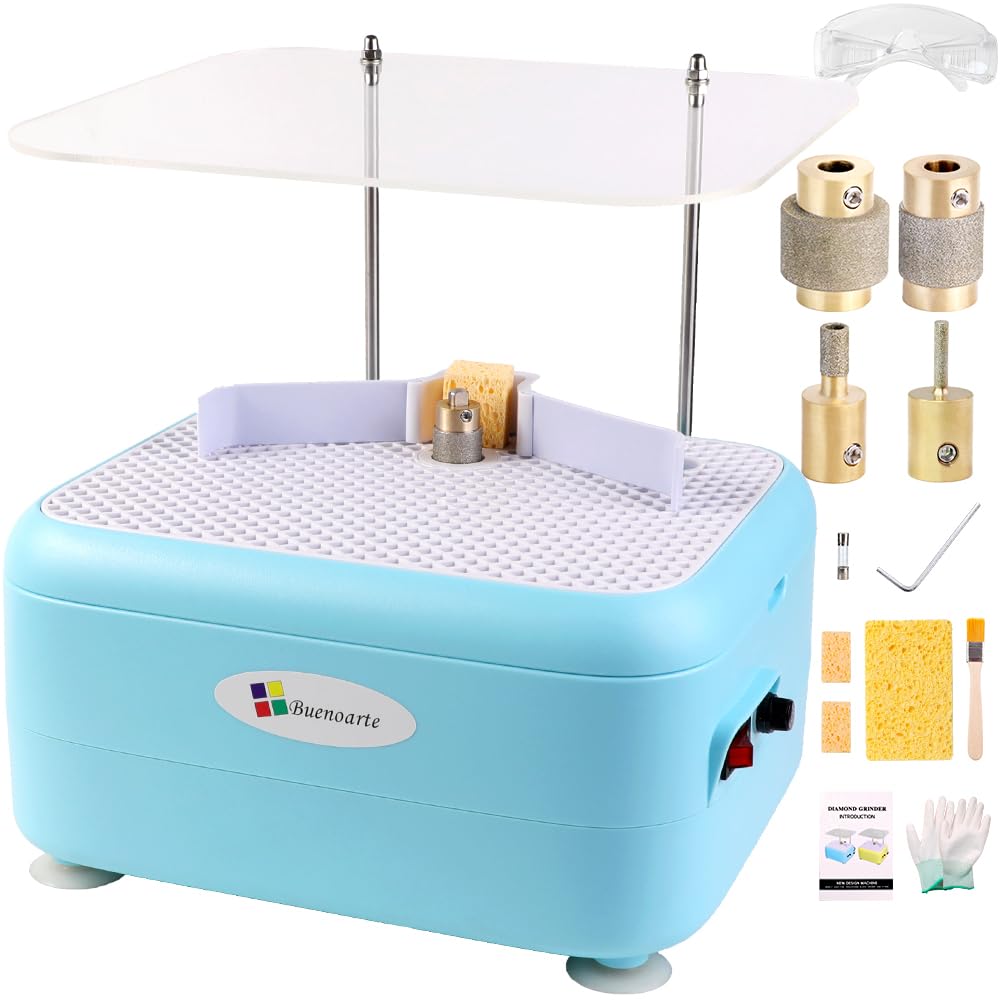 Portable Stained Glass Grinder Kit with 4 Grinding Bits - Mini Glass & Ceramic Grinding Tool for DIY Crafts, Jewelry Making, and Home Art Projects (Blue)
