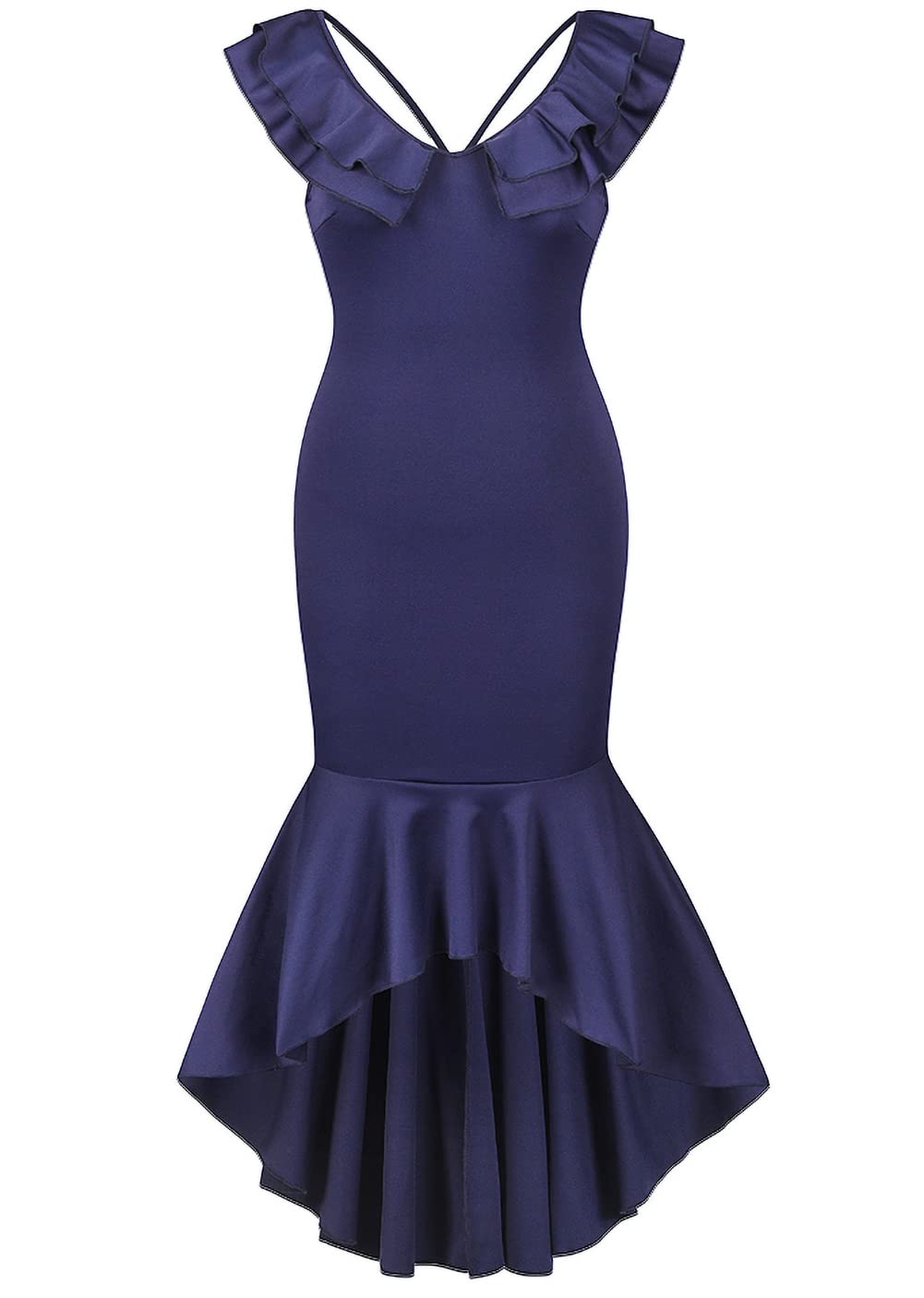 Elegant Ruffles V-Neck Bodycon Party Dress for Women - Slim Fit Backless Mermaid Cocktail Evening Gown | Perfect for Night Out, Formal Events, Wedding Guest & Special Occasions