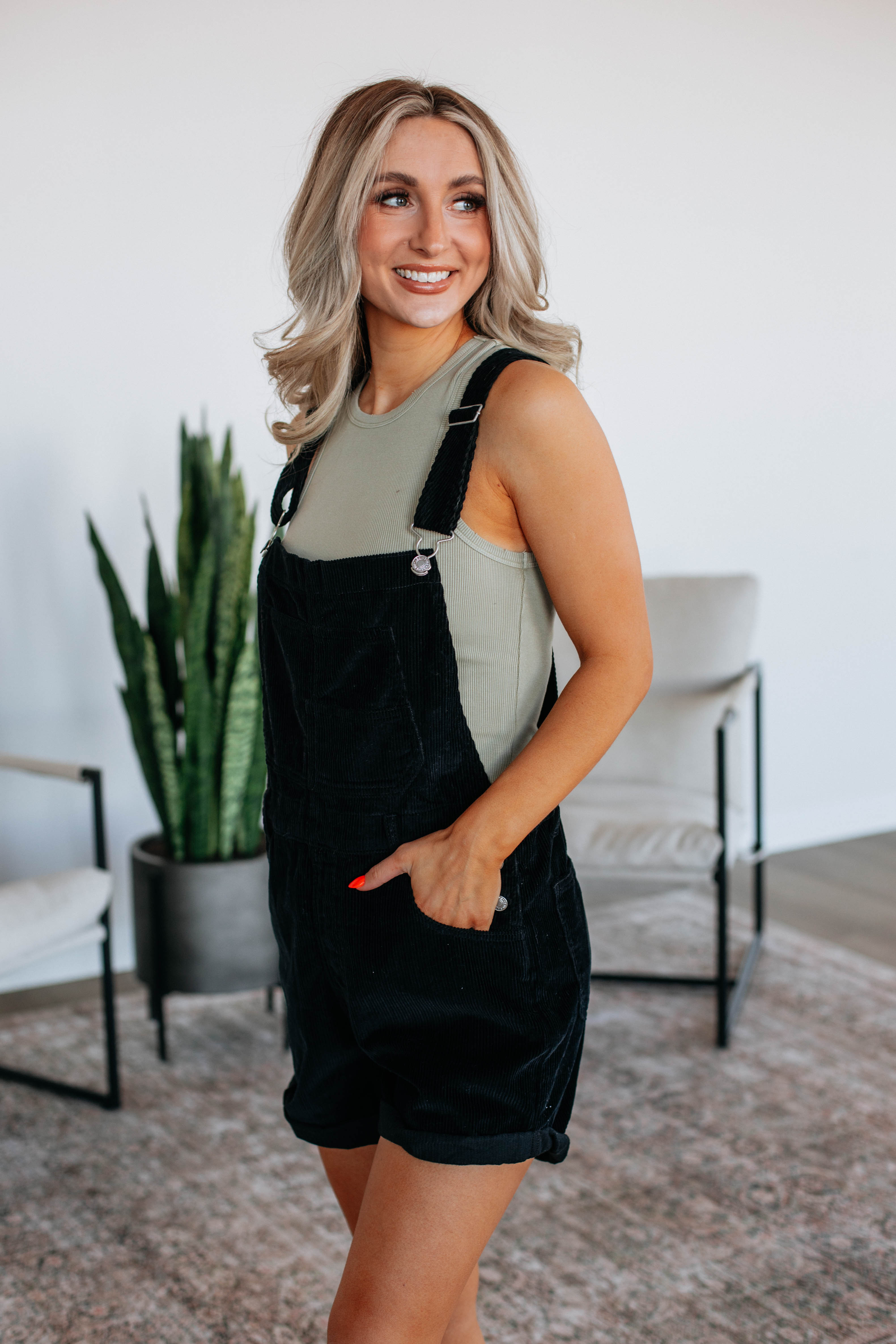 Hartley Corduroy Short Overalls for Women - Black Denim Jumpsuit with Adjustable Straps | Casual Outfit for Summer, Fall, Outdoor Activities & Streetwear Fashion