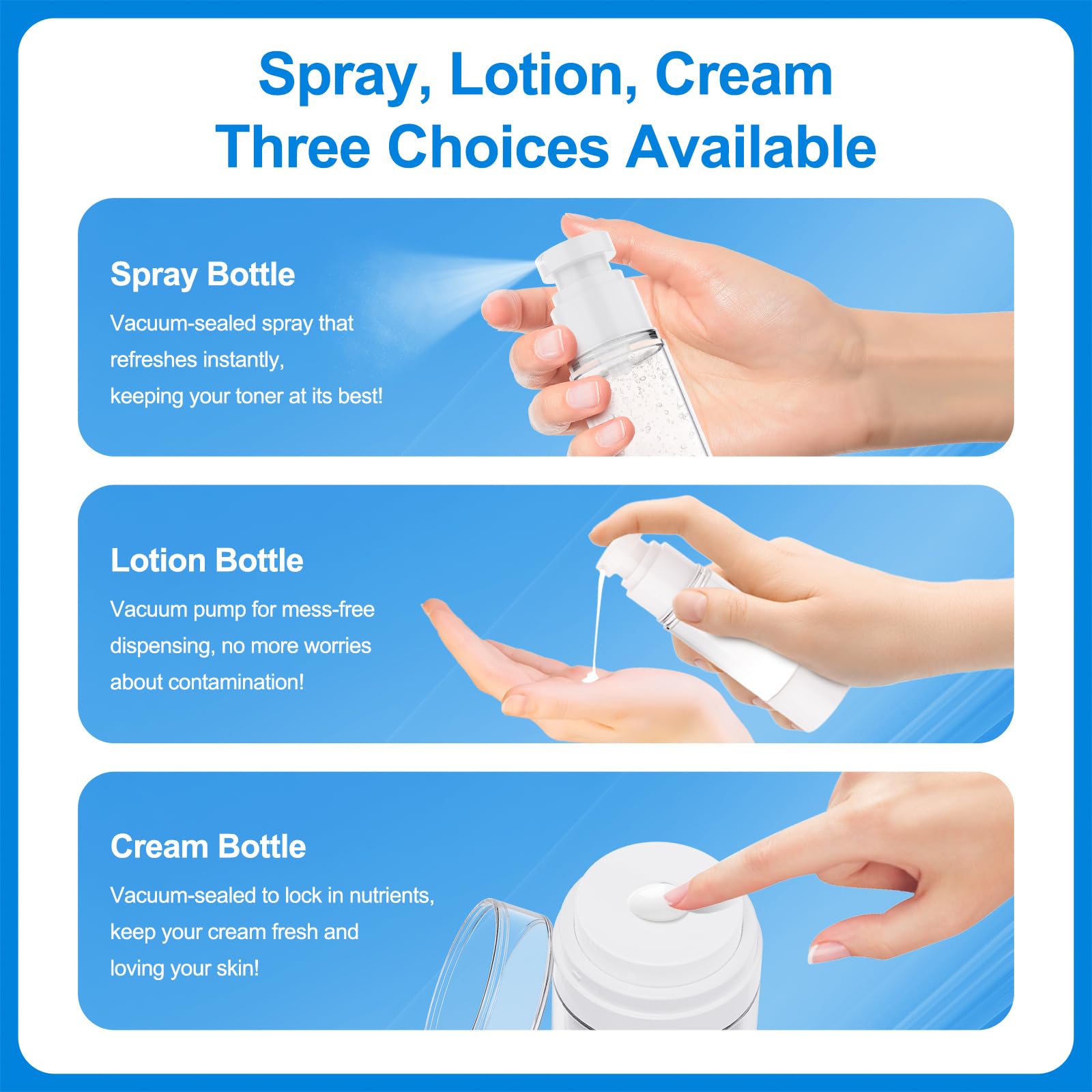 4 Pack 1.7 oz Airless Pump Bottles - Leak-Proof Travel Skincare Containers for Moisturizer, Cream & Lotion | Portable Cosmetic Dispenser for Toiletries | Perfect for Travel, Gym & Daily Skincare Routine