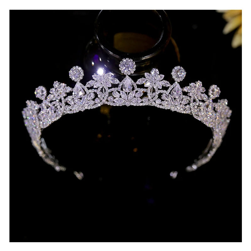 2024 Diadem White Crystal Zircon Bridal Tiara - Elegant CZ Headpiece for Weddings, Prom & Special Occasions