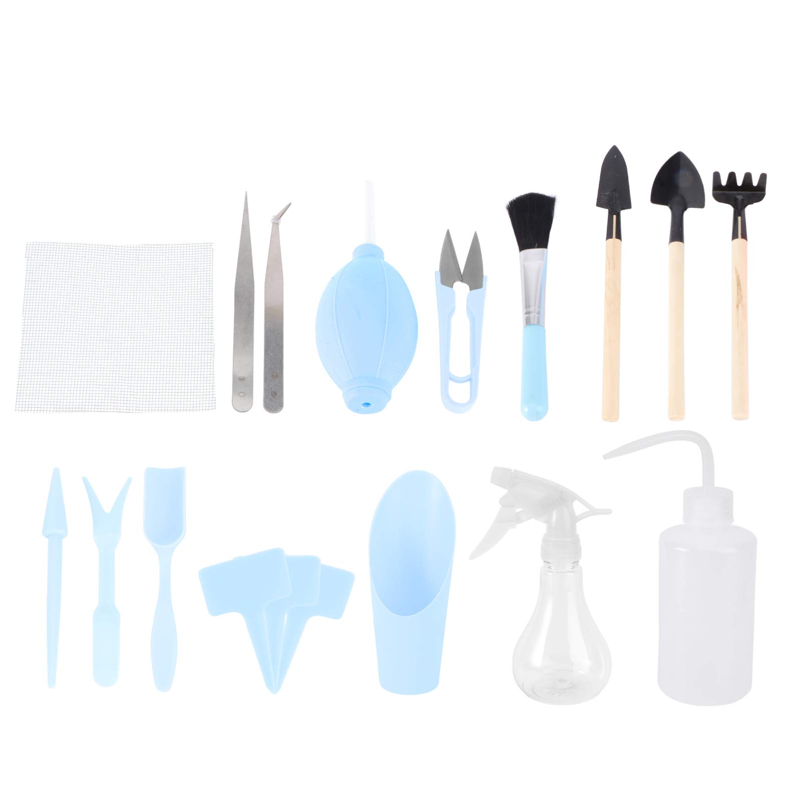 DOITOOL 16-Piece Mini Garden Hand Tools Set - Transplanting & Succulent Tools for Indoor Plants, Fairy Gardens - Blue Gardening Accessories | Perfect for Small Space Gardening, Terrariums & Succulent Care