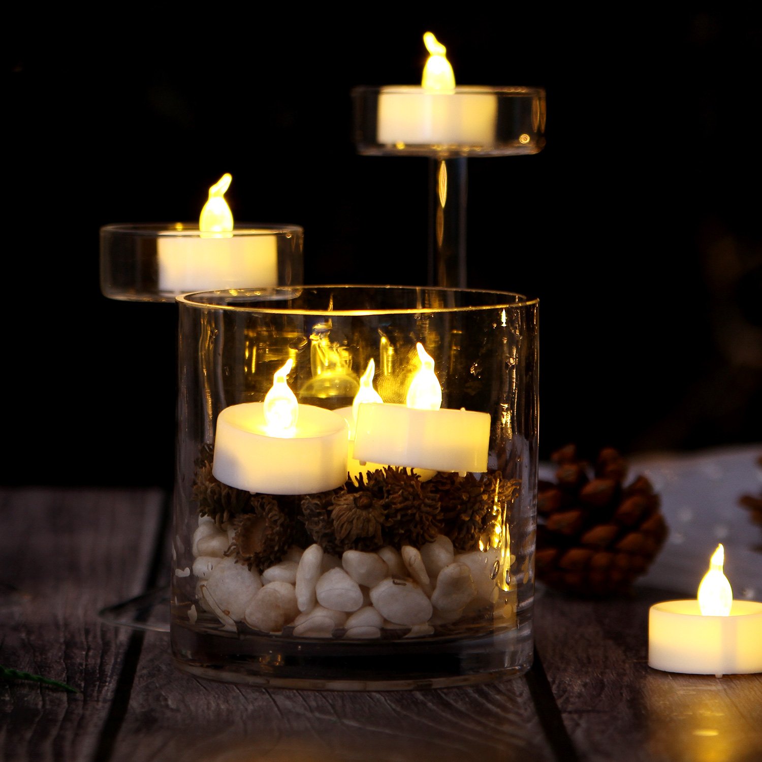 AGPTEK 24 Pack Flickering LED Tea Light Candles with Timer - Battery Operated Flameless Warm White Candles for Wedding, Holiday Party, Home Decoration - Perfect for Centerpieces, Votive Holders & Romantic Ambiance
