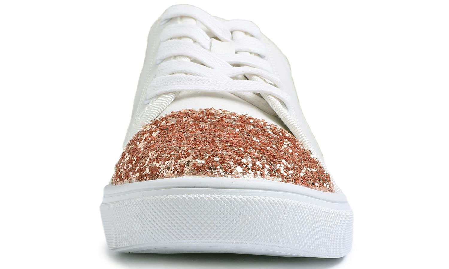 FEVERSOLE Women's Sparkly Gold Lace-Up Sneakers - Fashionable Dress Shoes for Party, Wedding & Evening Occasions | Shiny Comfortable Walking Shoes for Women