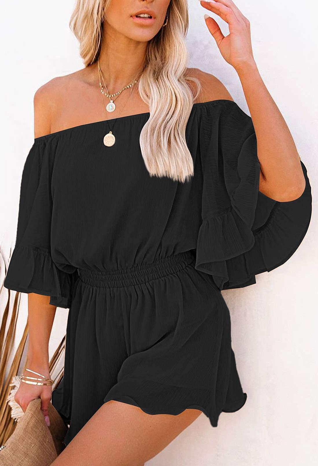 Fixmatti Women's Summer Chiffon Romper Playsuit with Shorts - Casual Jumpsuit for Beach, Vacation & Outdoor Activities