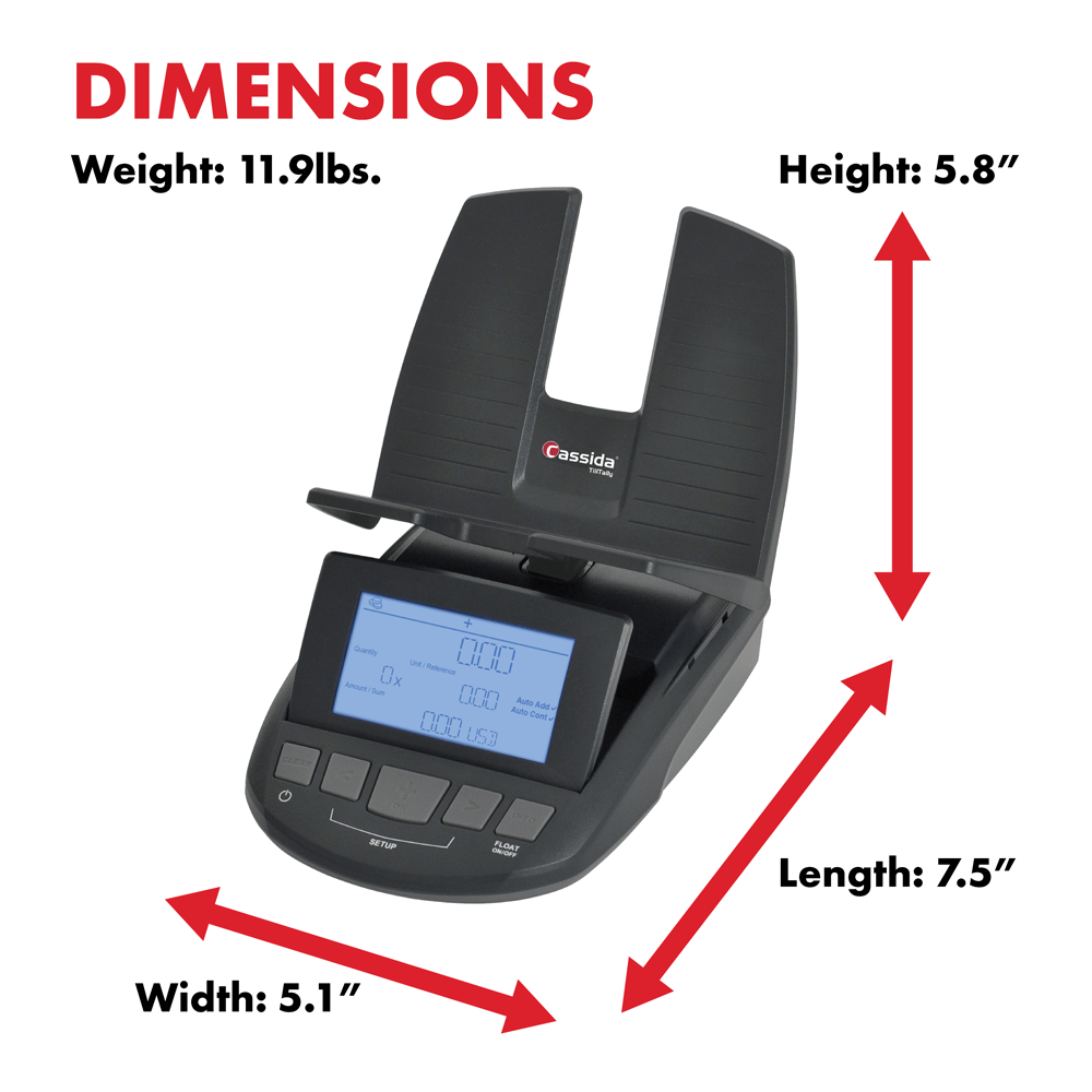 Cassida TillTally Professional Bill & Coin Counting Scale - Accurate Money Counter for Cash Registers, Banks & Retail Stores