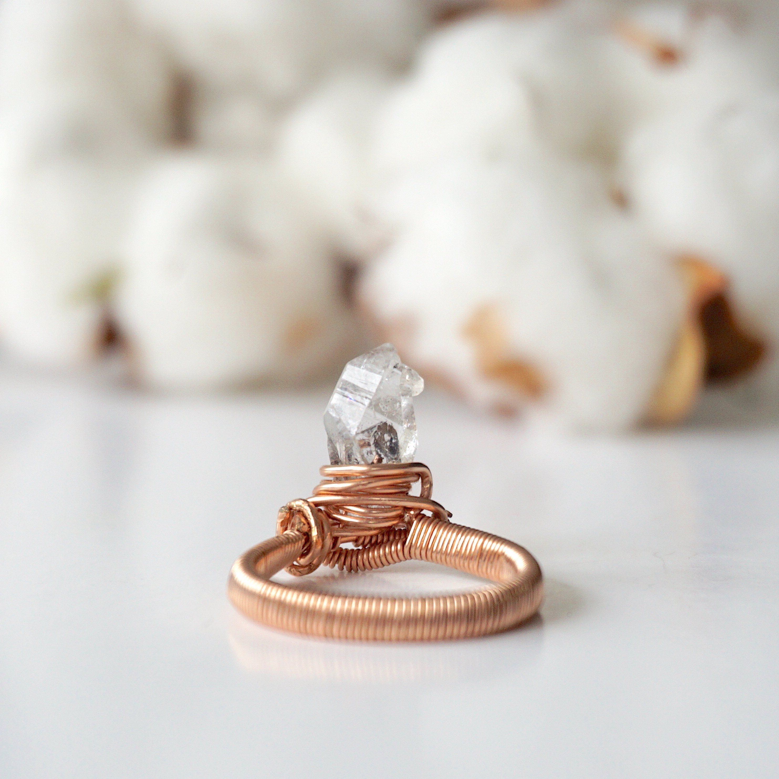 14K Rose Gold Herkimer Diamond Ring - Raw Natural Gemstone Jewelry for Women, Elegant Handmade Engagement & Wedding Band, Perfect for Everyday Wear & Special Occasions