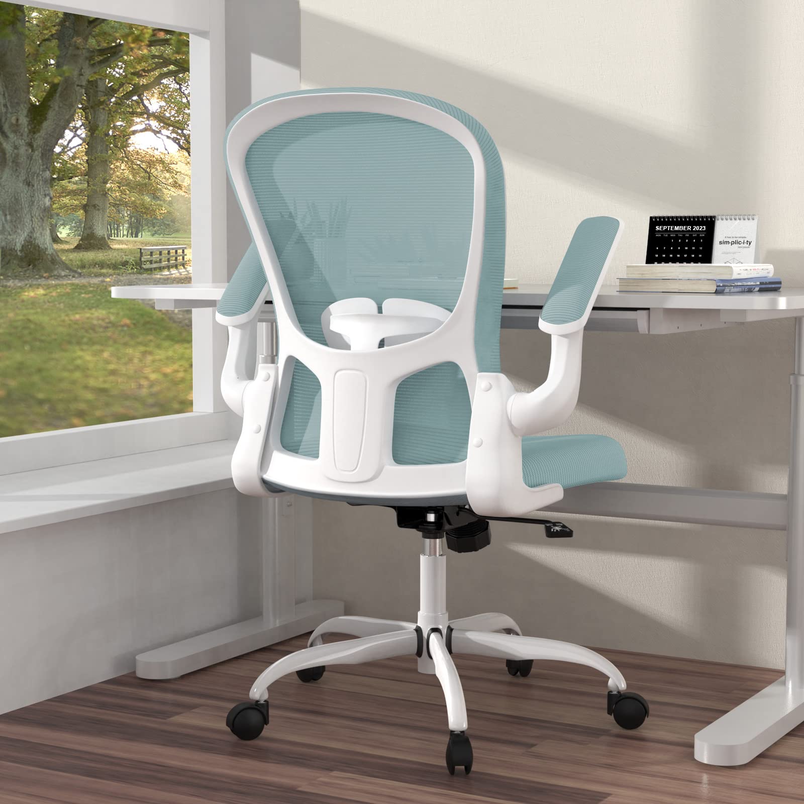 Ergonomic Office Chair with Lumbar Support - Adjustable Height, Breathable Mesh & Flip-Up Arms - Comfortable Swivel Task Chair for Home Office, Gaming & Workspace
