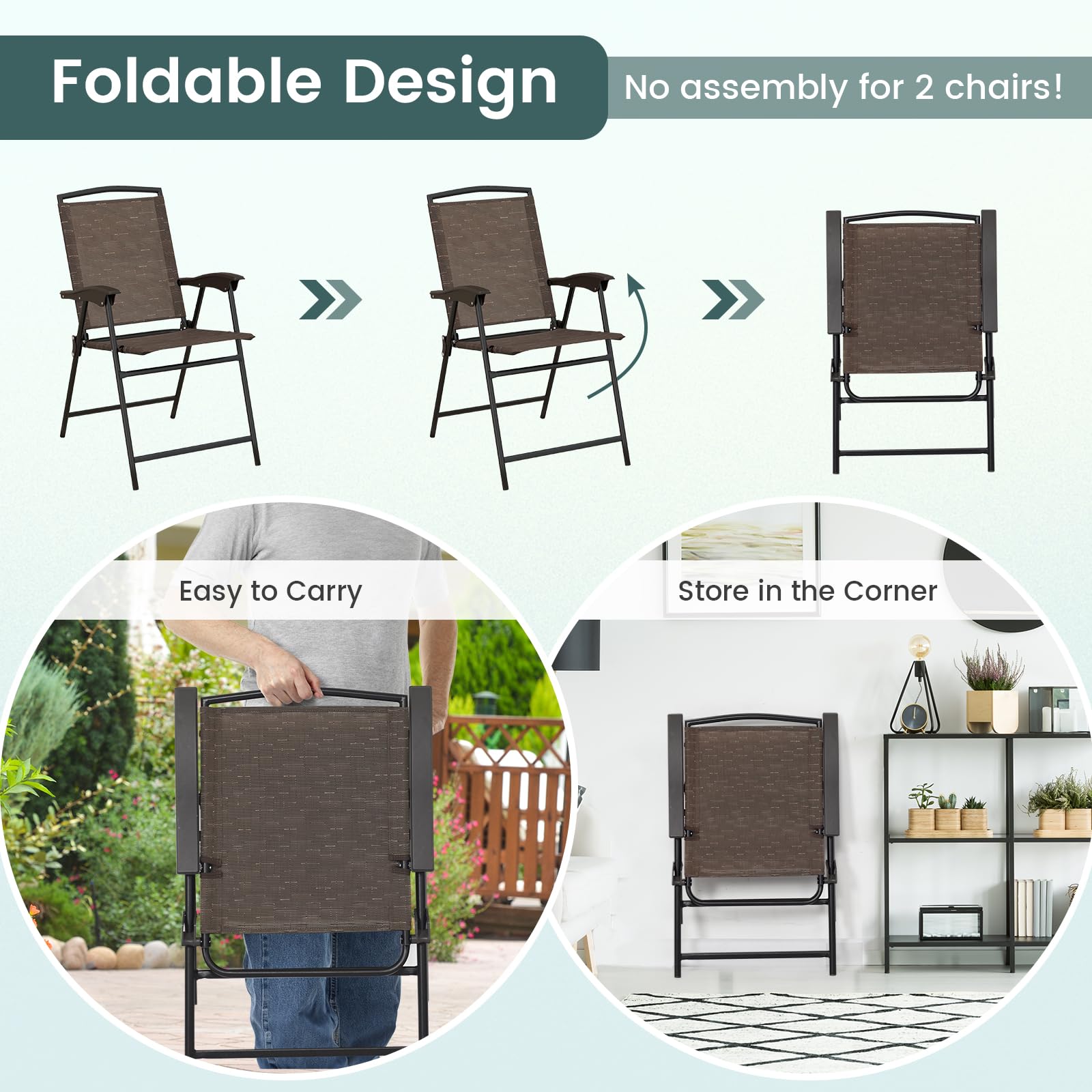 SAFSTAR 3-Piece Outdoor Dining Set - Steel Bistro Table with 2 Folding Chairs & Tempered Glass Top - Patio Furniture for Porch, Balcony, Garden, Poolside - Perfect for Outdoor Entertaining & Relaxation